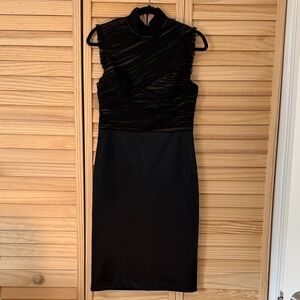 Vera Wang Black Sleeveless Mock-Neck Midi Sheath Dress
